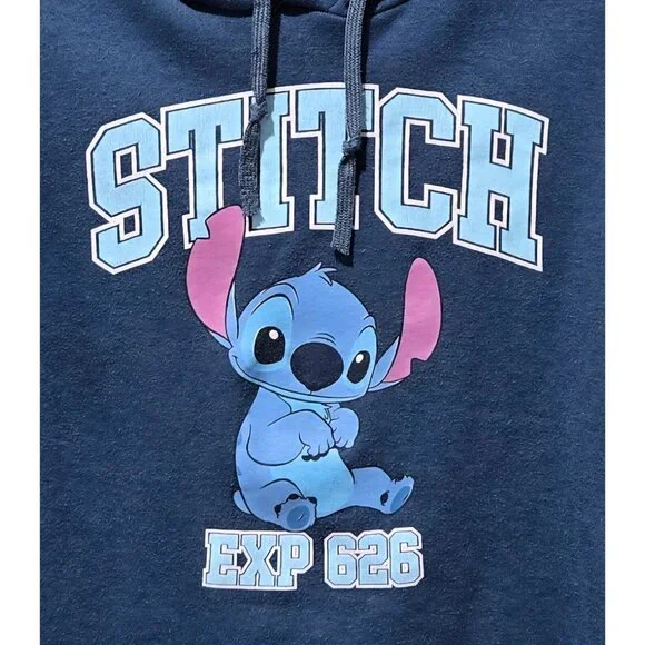 Disney Stitch Navy Blue Fleece Lined Thin Hooded Sweatshirt -- Women's Medium - Picture 2 of 6